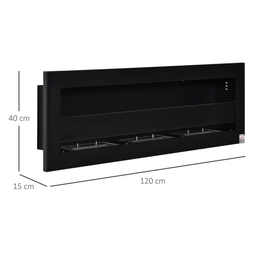 Camino a bioetanolo murale ¨C zephmum ¨C 120x15x40 cm, acciaio inox nero