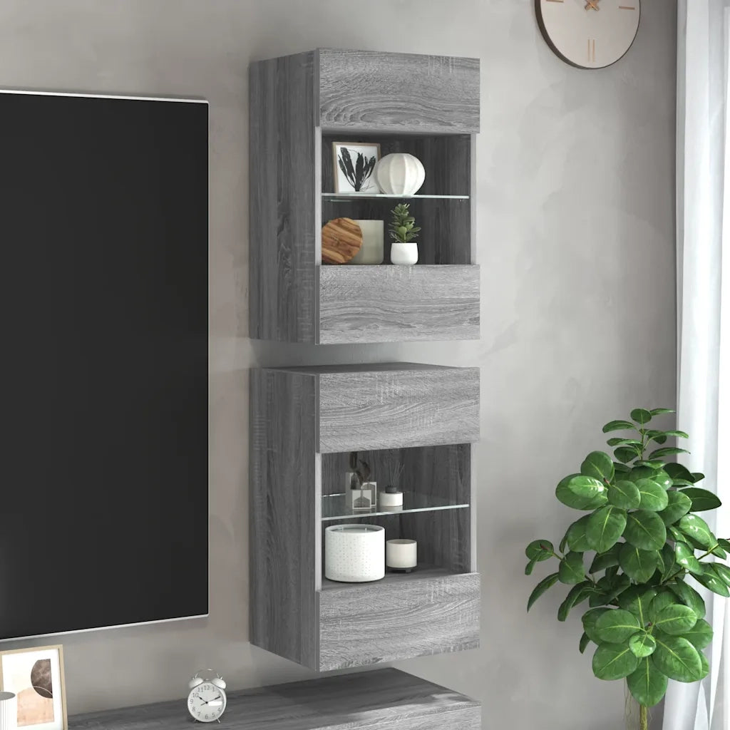Mobili TV a Parete con Luci LED 2pz Grigio Sonoma 40x30x60,5 cmcod mxl 110109