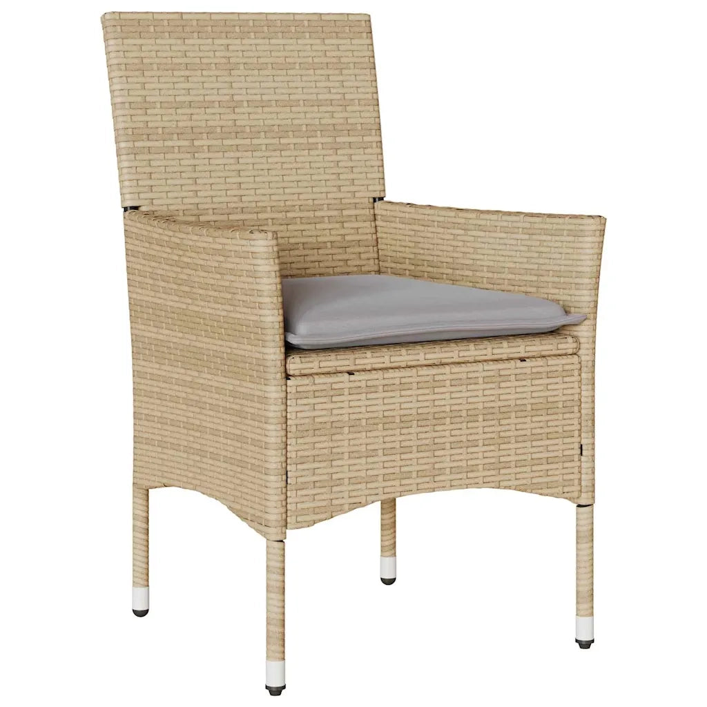 Set da Pranzo per Giardino con cuscino 5 pcs Beige polyrattan