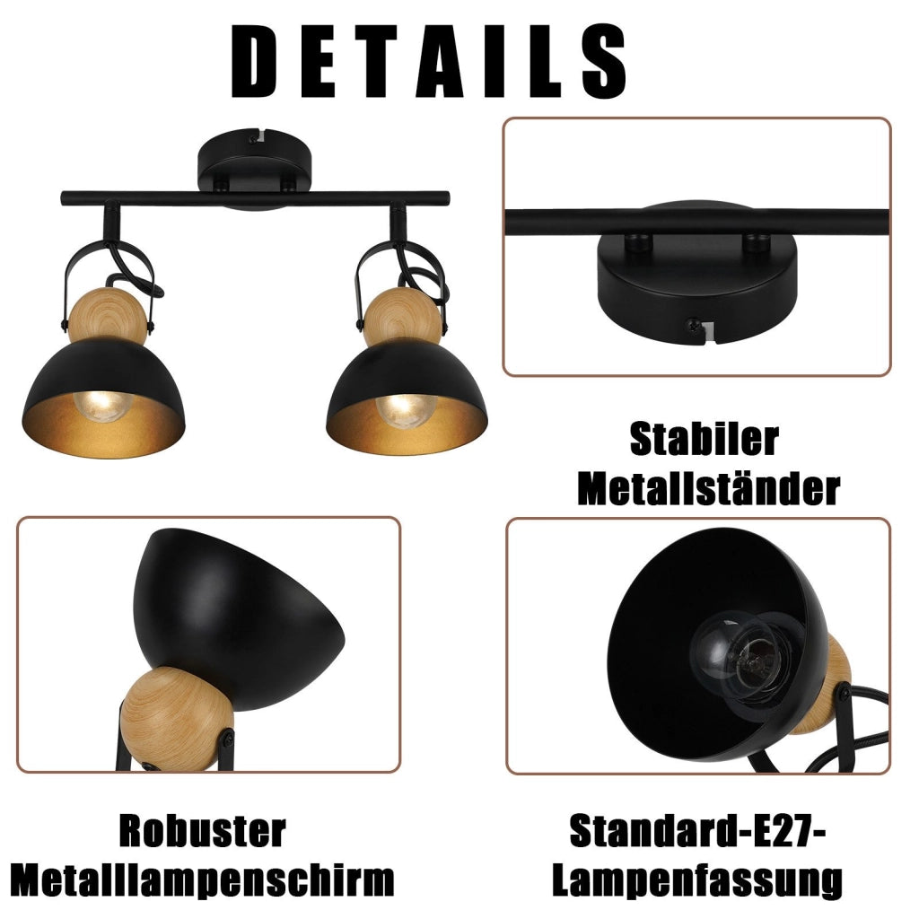 ZMH Faretto da soffitto a 2 luci orientabile a 350° Vintage Plafoniera Soggiorno