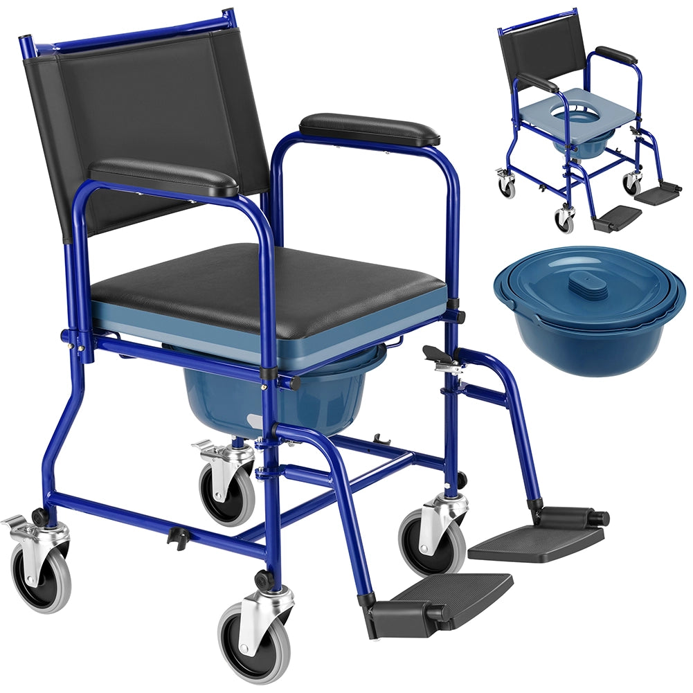 Sedia a Rotelle con Poggiapiedi e Wc Estraibile con Coperchio Anziani e Disabili