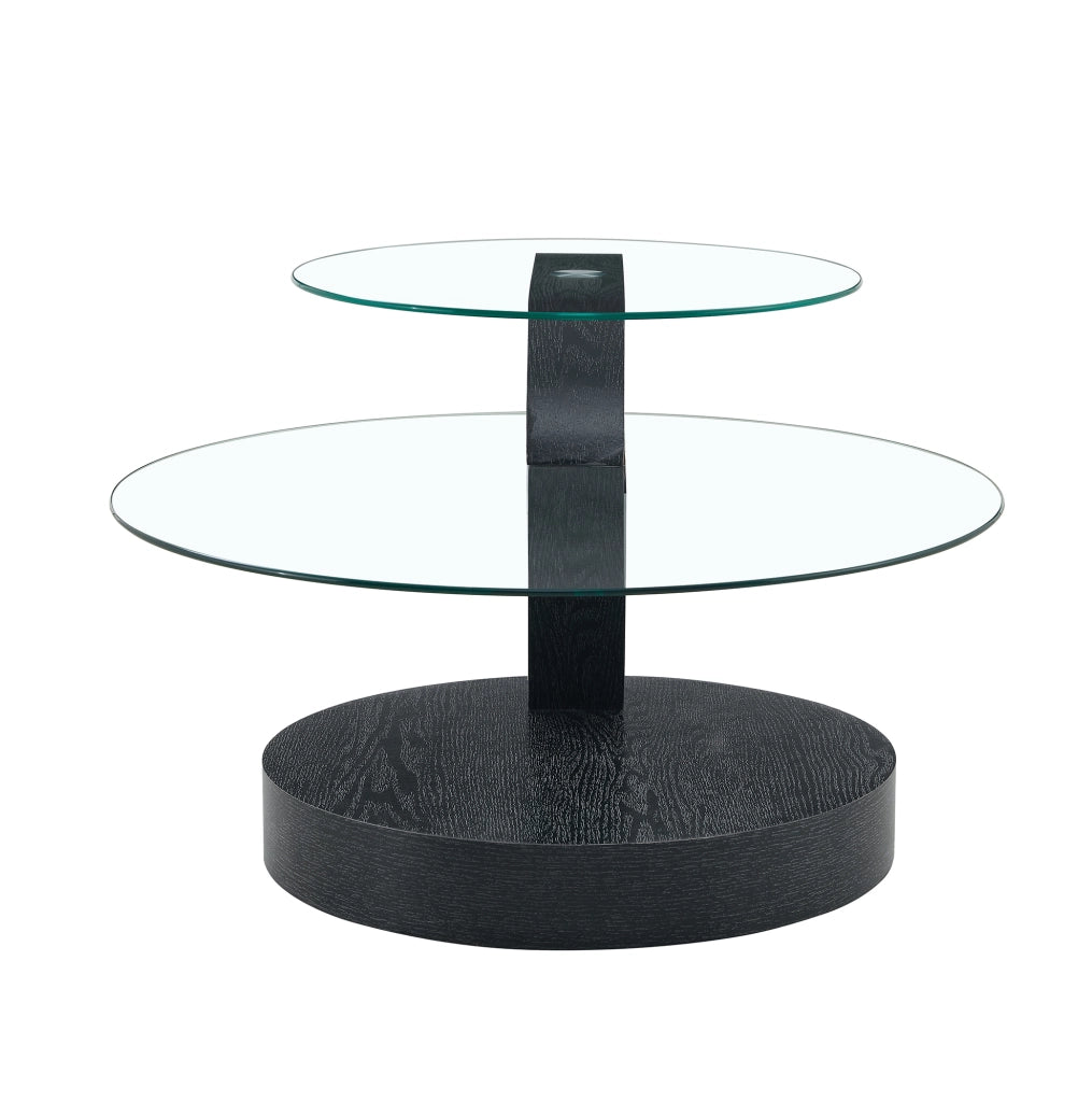 Tavolino da caffè 78.5x78.5x24.5 cm con ripiani su più livelli in MDF e vetro di sicurezza nero e trasparente