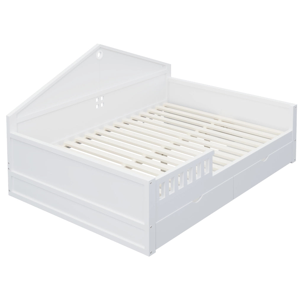 Letto singolo multifunzione 140x200 cm con LED; 2 cassetti; bianco