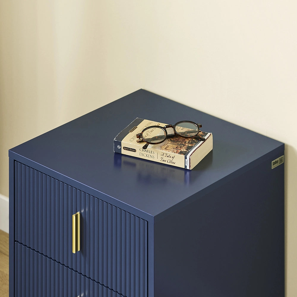 SoBuy Comodino, Comodino con 2 cassetti, Tavolino moderno per camera da letto e soggiorno, Blu L40 x P40 x A47 cm FBT115-B