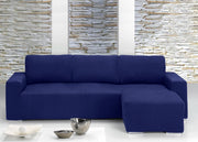 Copridivano Con Penisola Chaise Longue Tinta Unita Blu Mod Capri - Destra - Blu
