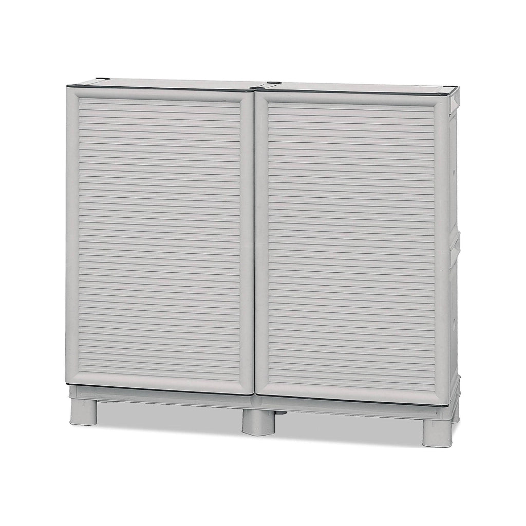 Armadio multiuso da esterno o Arlinda, Mobile a 2 ante e 1 ripiano in polipropilene, 100% Made in Italy, cm 100x39h92, colore Grigio chiaro