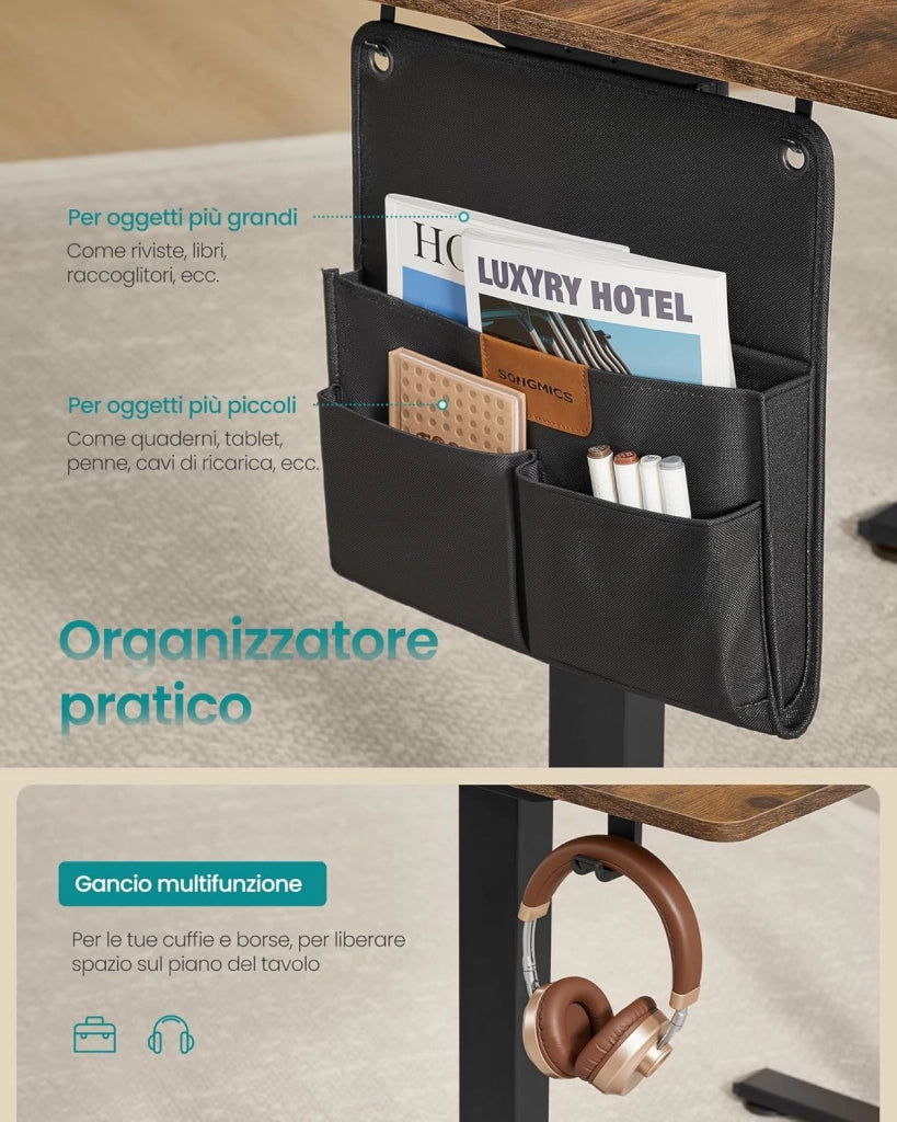 SONGMICS Scrivania Regolabile in Altezza Elettrica, 100 x 60 cm, Scrivania Elettrica, Tavolo con Memoria per 4 Altezze, Porta USB-C, Marrone Vintage LSD130KD01