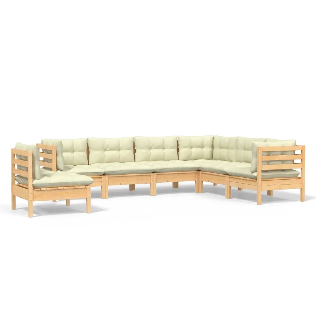 Set Divani da Giardino 7 pz con Cuscini Crema in Massello di Pino cod mxl 41348