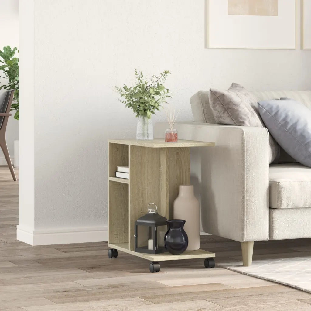 Tavolino con Ruote Rovere Sonoma 50x30x55 cm Legno Multistrato 840571