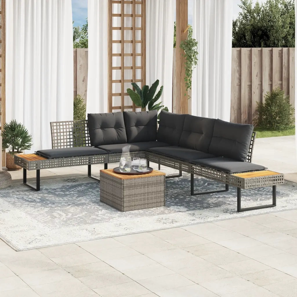 Set Divani da Giardino 2pz | Set Salotto da Giardino con Cuscini Grigio Polyrattan Acacia