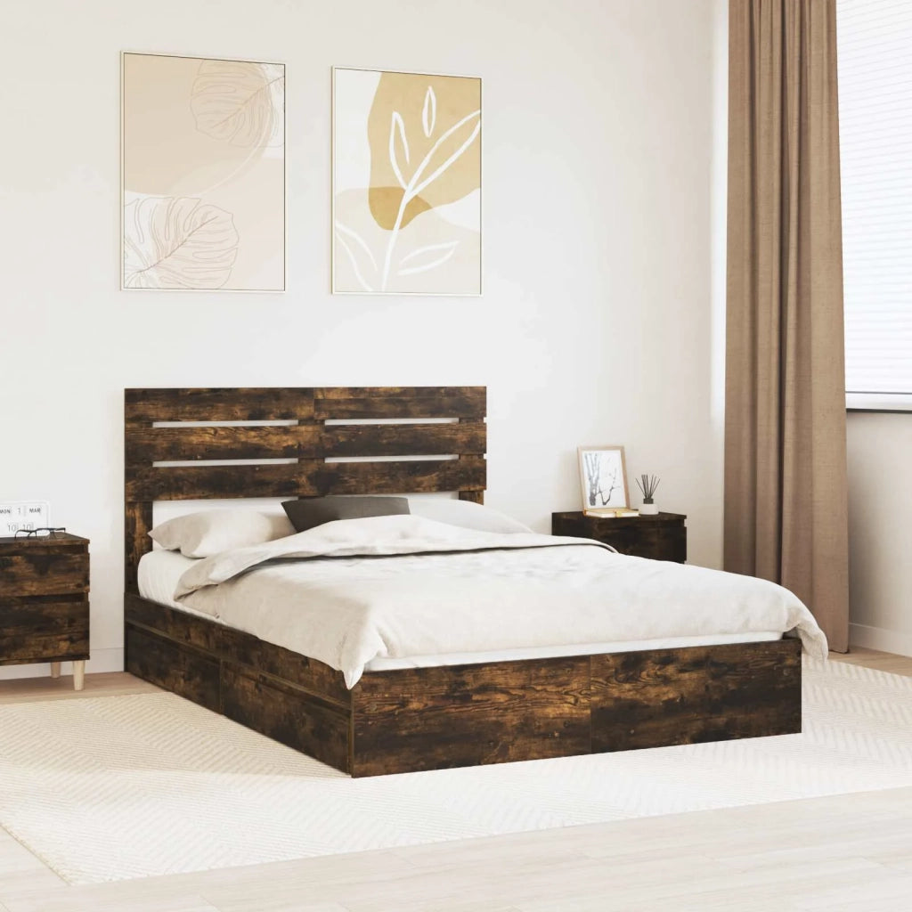 Letto con Contenitore con testiera Rovere fumé 160 x 200 cm 3411557