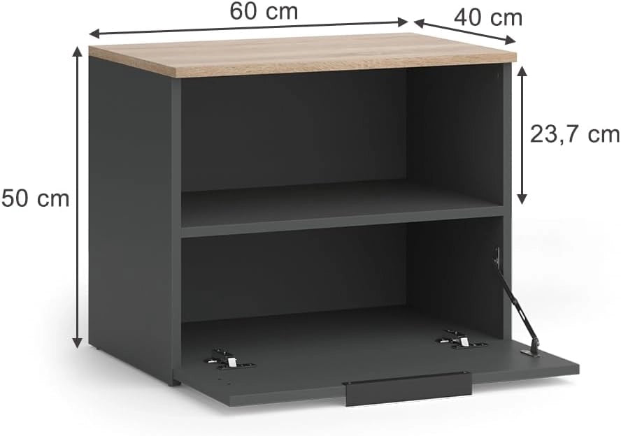 Credenza Wido, Antracite/Sonoma, 60 x 50 cm con patta, adatto per riporre le scarpe nell’ingresso