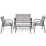 Set mobili da giardino con 4 pezzi per chiacchierare, Sedie da cortile in ferro e tessuto a rete con tavolino in vetro, Grigio-Set mobili da esterno