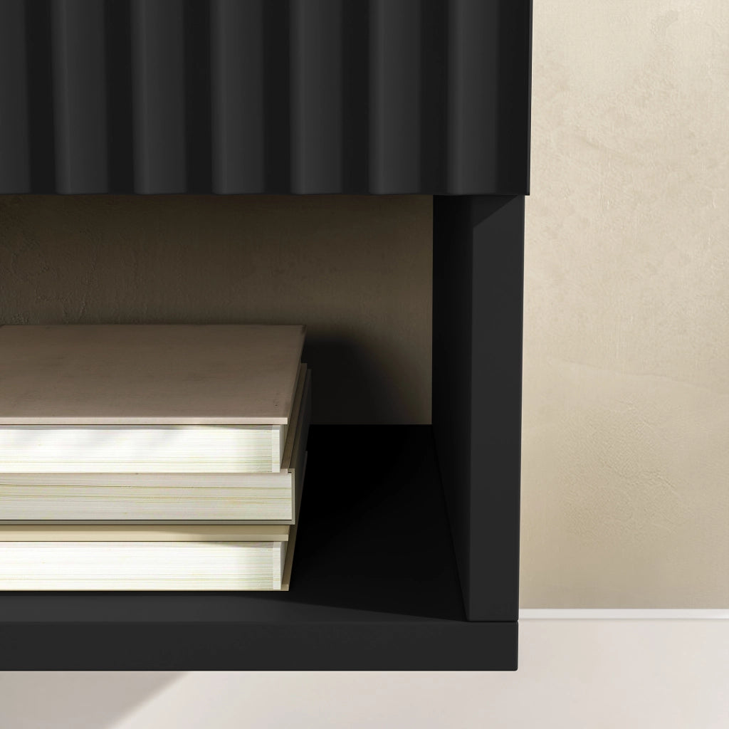 Comodino Sospeso da Parete Nand con Cassetto e Scomparto 42x30x30 cm Nero [en.casa]