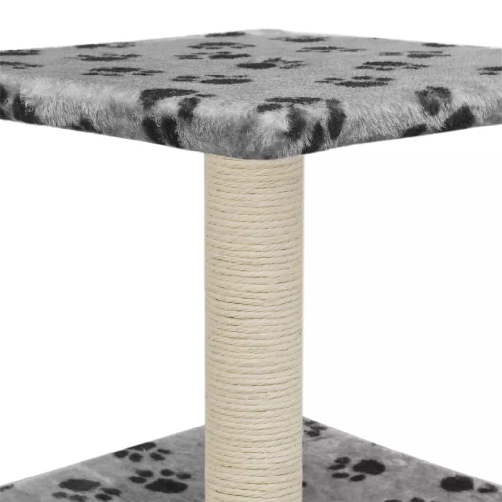 Tiragraffi albero per gatti cuccia per gatti peluche in sisal 55 cm grigio con motivo a impronta di zampa 3702081