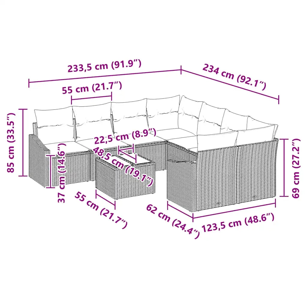 Set di divani con cuscino con cuscino 9 pcs Grigio polyrattan 3346659