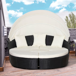 EASYCOMFORT  Set Componibile Divano Circolare da Esterno in PE Rattan Nero e Beige