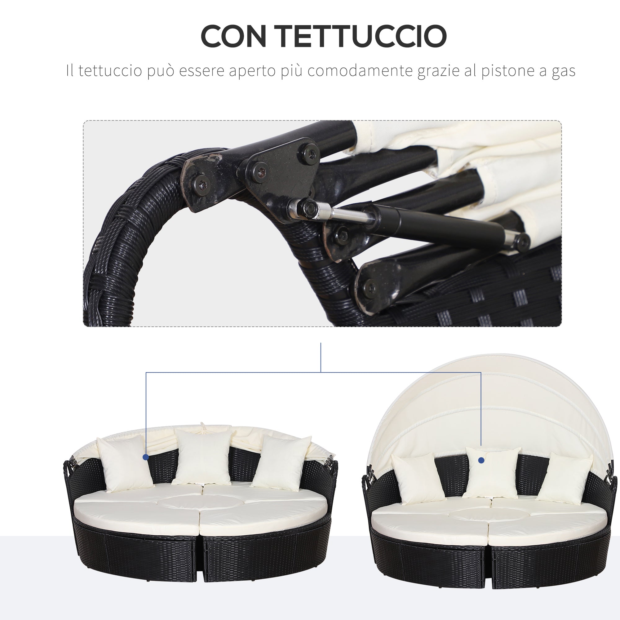 EASYCOMFORT  Set Componibile Divano Circolare da Esterno in PE Rattan Nero e Beige