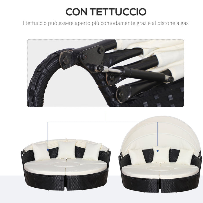 EASYCOMFORT  Set Componibile Divano Circolare da Esterno in PE Rattan Nero e Beige