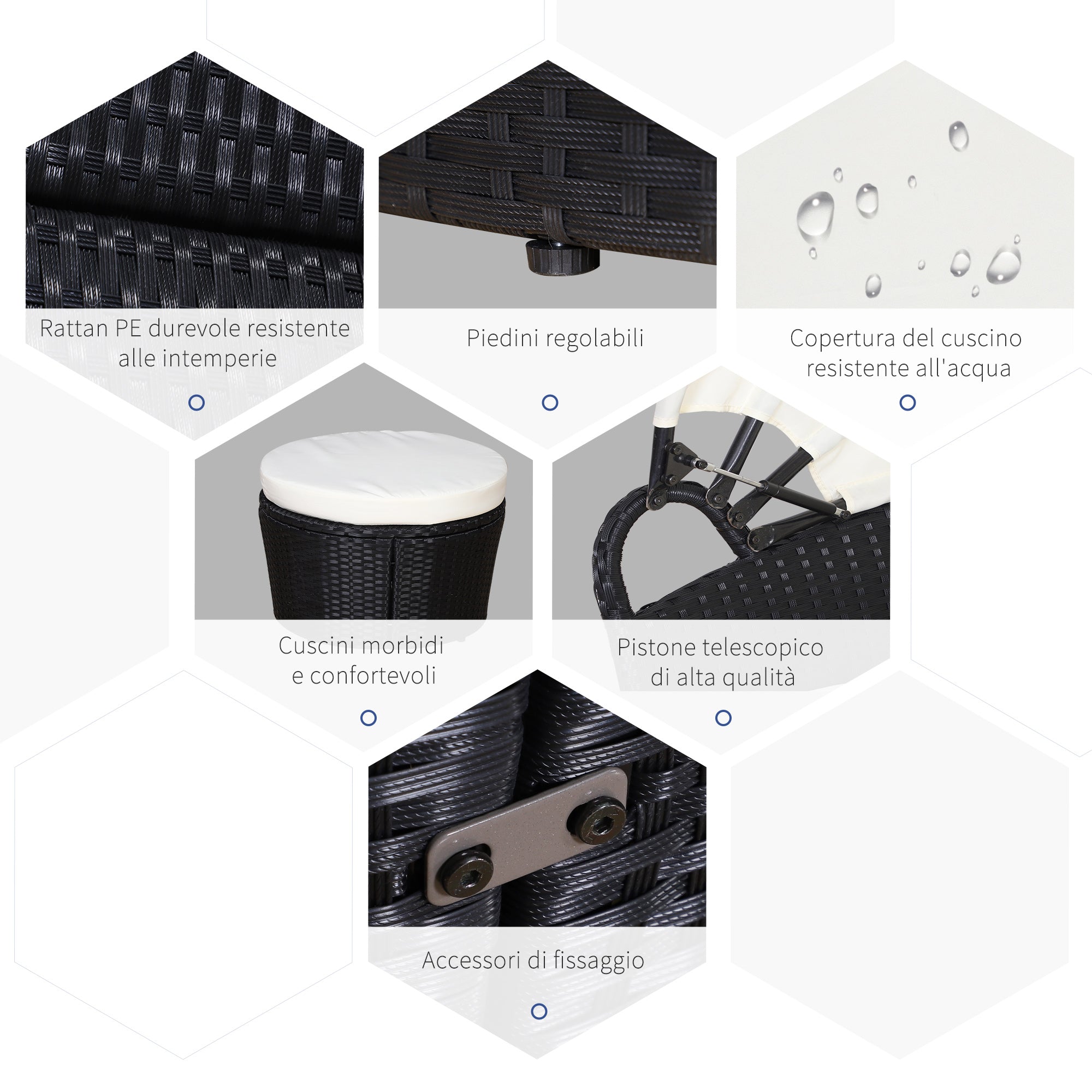 EASYCOMFORT  Set Componibile Divano Circolare da Esterno in PE Rattan Nero e Beige