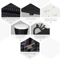 EASYCOMFORT  Set Componibile Divano Circolare da Esterno in PE Rattan Nero e Beige