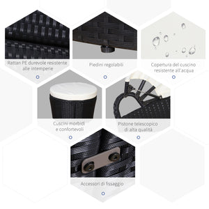 EASYCOMFORT  Set Componibile Divano Circolare da Esterno in PE Rattan Nero e Beige