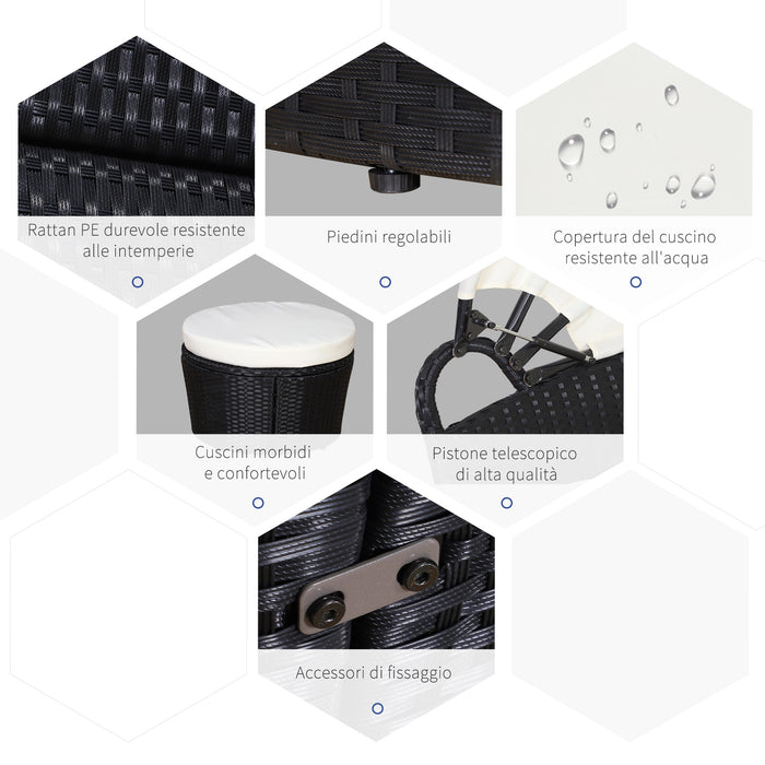 EASYCOMFORT  Set Componibile Divano Circolare da Esterno in PE Rattan Nero e Beige