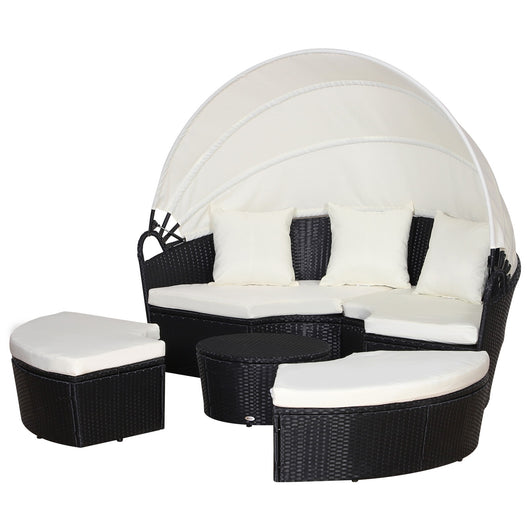 EASYCOMFORT  Set Componibile Divano Circolare da Esterno in PE Rattan Nero e Beige