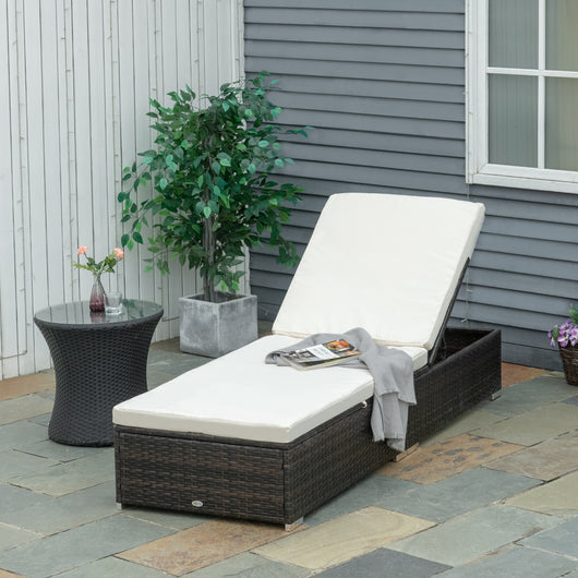 EASYCOMFORT  Lettino Prendisole in Rattan PE con Schienale Reclinabile su 5 Posizioni, 195x68x30cm, Marrone