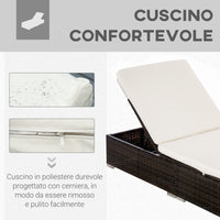 EASYCOMFORT  Lettino Prendisole in Rattan PE con Schienale Reclinabile su 5 Posizioni, 195x68x30cm, Marrone