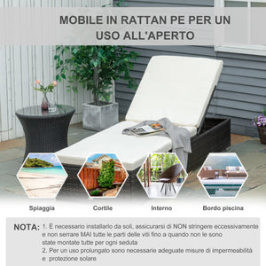 EASYCOMFORT  Lettino Prendisole in Rattan PE con Schienale Reclinabile su 5 Posizioni, 195x68x30cm, Marrone