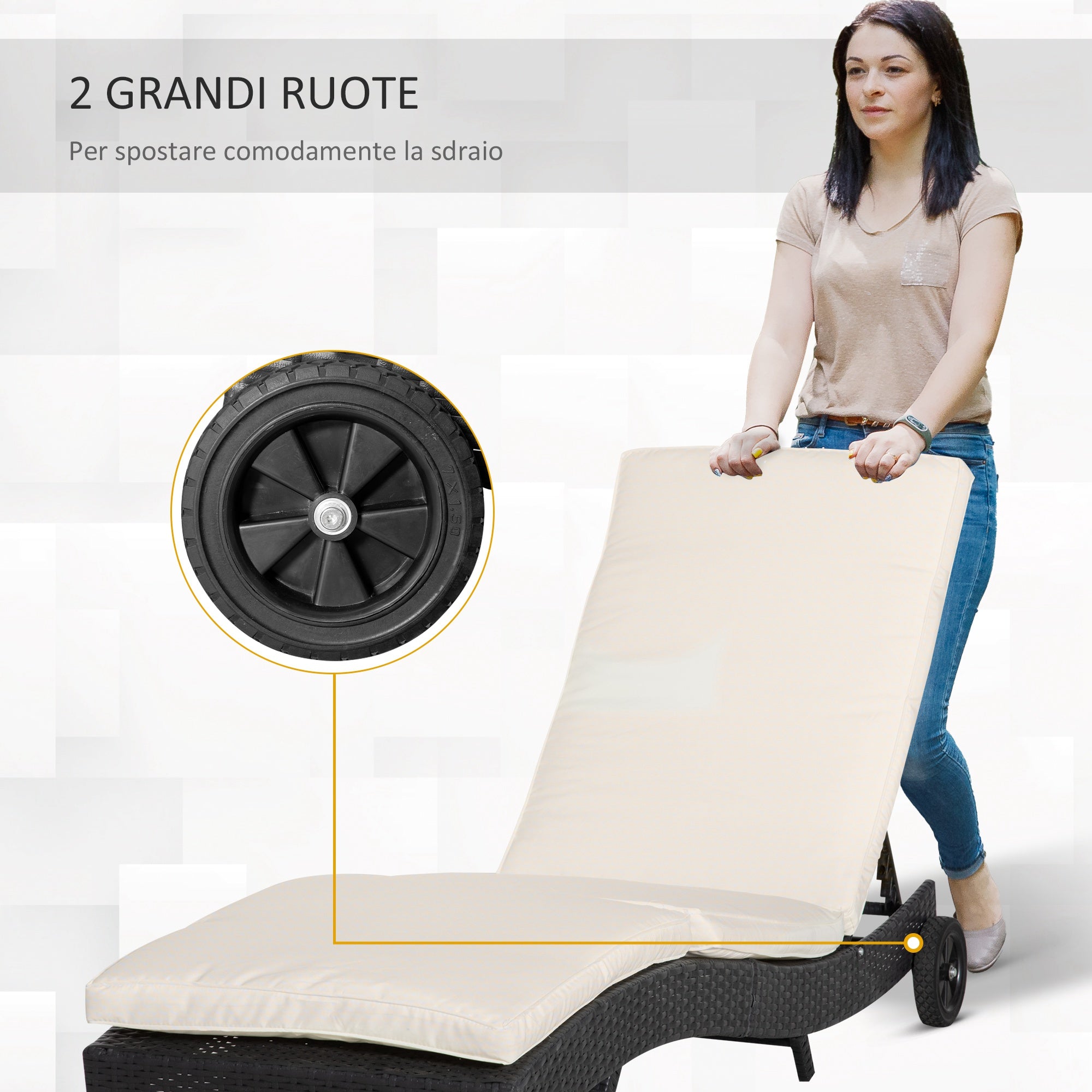 EasyComfort Sdraio da Giardino in Rattan PE con Schienale Regolabile e Cuscino, 207x70x70cm, Nero