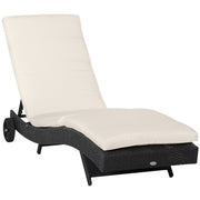 EasyComfort Sdraio da Giardino in Rattan PE con Schienale Regolabile e Cuscino, 207x70x70cm, Nero