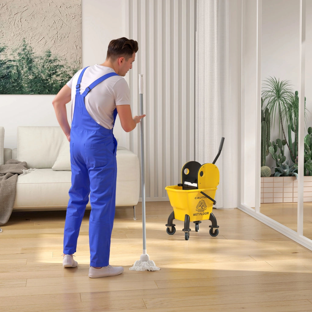 Secchio Strizzatore con Ruote e Fregona Inclusa ¨C Zephmum ¨C Giallo 26L