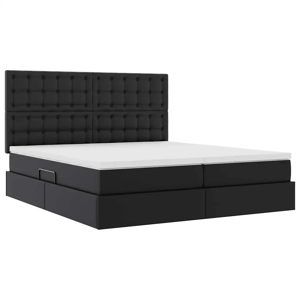 Letto con contenitore e materasso Nero 200 x 200 cm