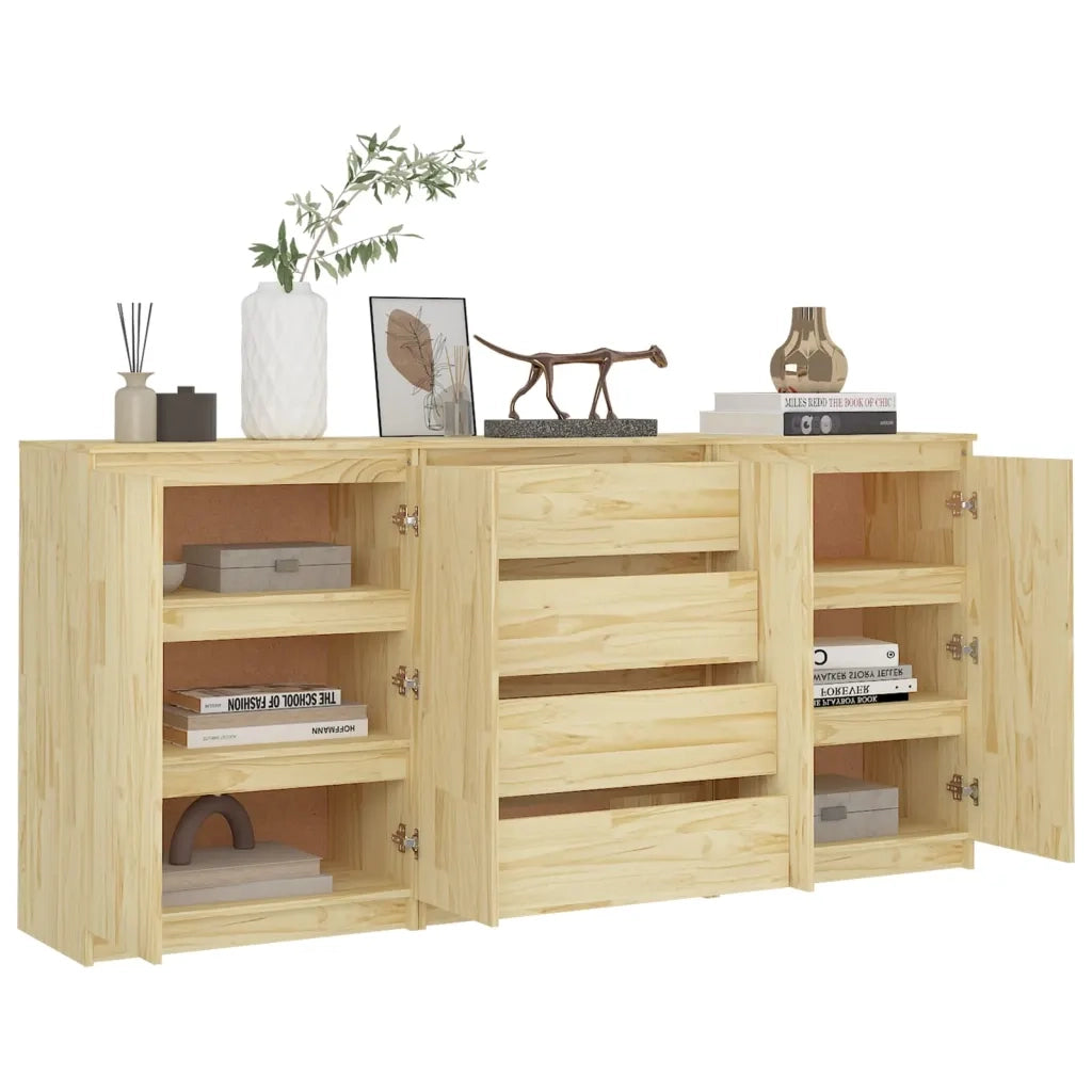 Credenze 3 pz | Madia | Buffet da pranzo | Armadio da pranzo in Legno Massello di Pino