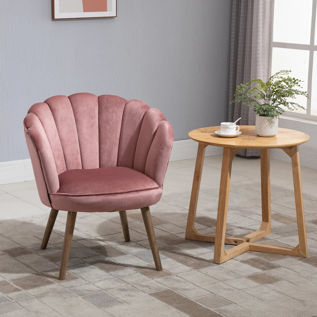 EasyComfort Poltrona Imbottita con Schienale a Conchiglia e Gambe in Legno, Poltrona in Velluto per Salotto e Camera, 66x66x78.5cm, Rosa