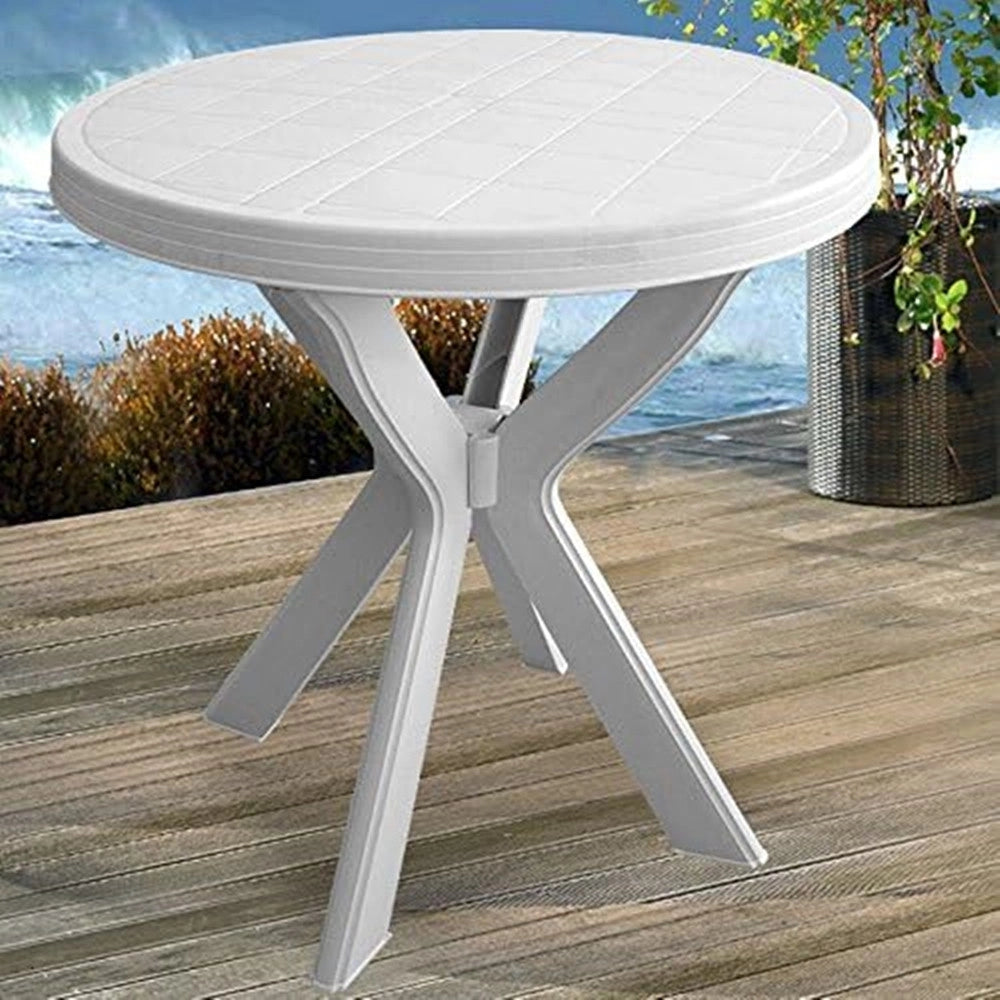 Trade Shop - Tavolo Rotondo Da Giardino Don Bianco Resistente 70xh72cm Arredo Da Esterno 012139 -