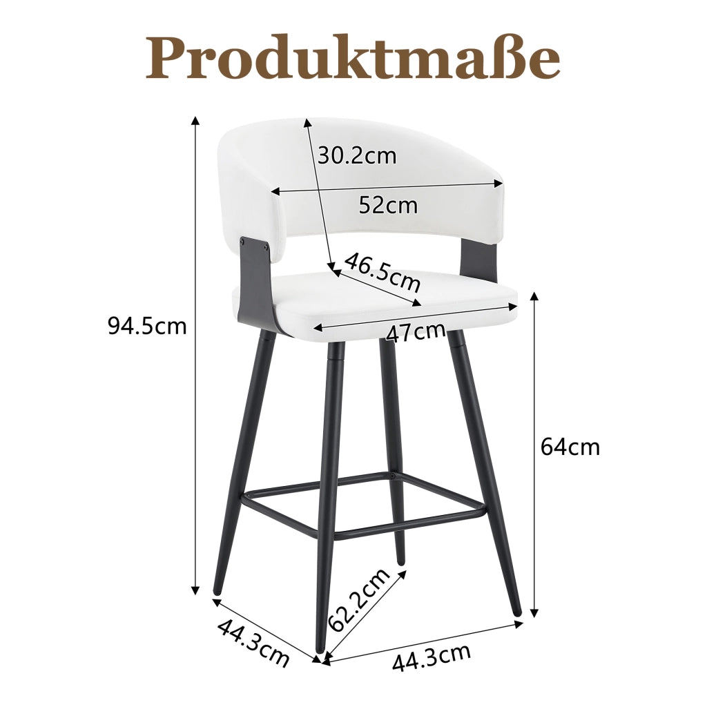 Sgabello da Bar Set da 2 con Schienale Curvo Poggiapiedi Design Ergonomico in PU Bianco