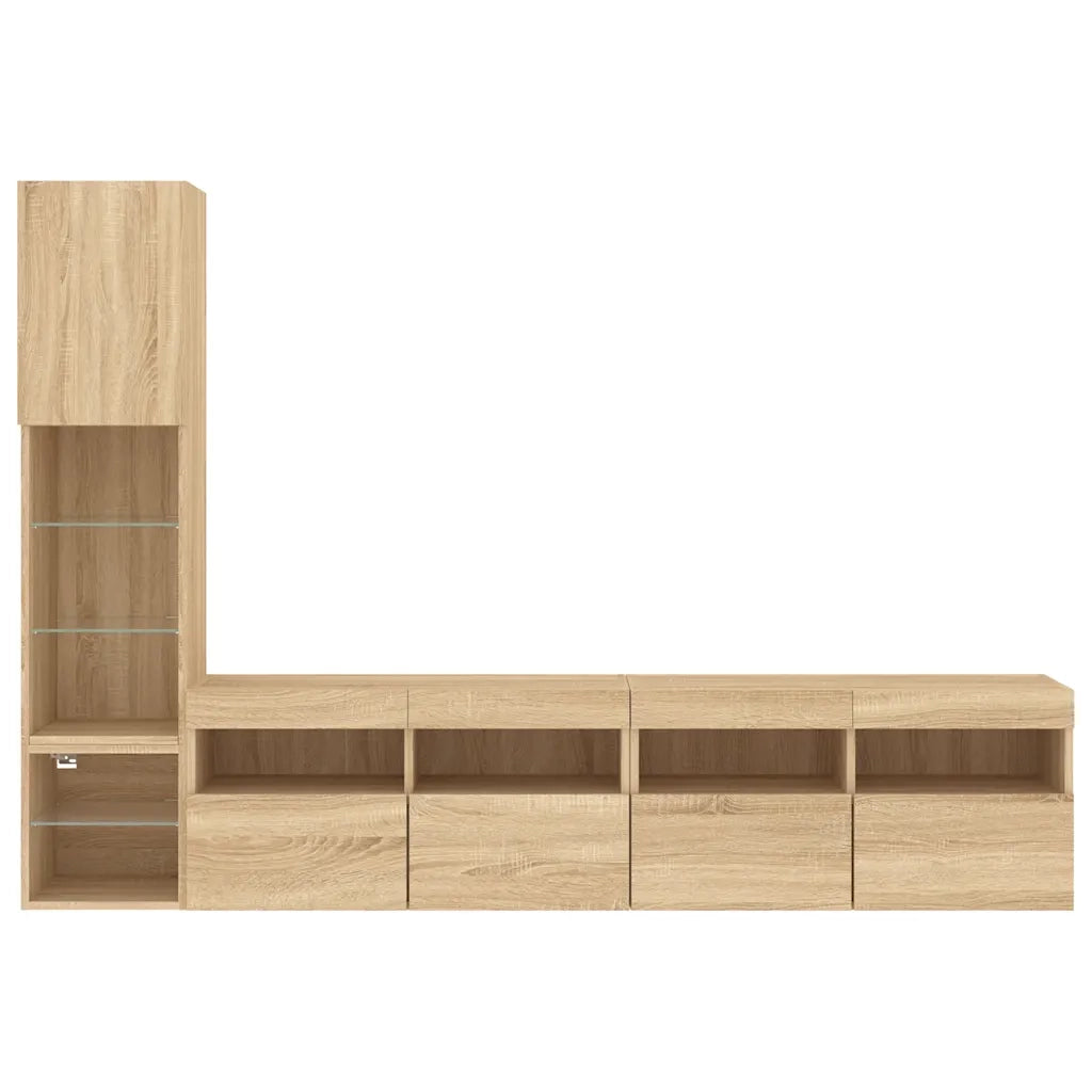 Mobili TV a Muro con LED 4pz Rovere Sonoma Legno Multistrato 3216713