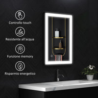 Specchio da Bagno 70x3x50 cm Illuminato a LED 3 Tonalità Cornice in Alluminio Nero