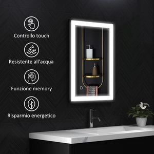 Specchio da Bagno 70x3x50 cm Illuminato a LED 3 Tonalità Cornice in Alluminio Nero