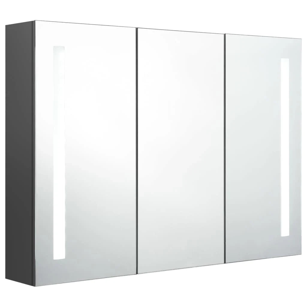 Mobiletto da bagno con specchio LED 89 x 14 x 62 cm grigio 02_0006575