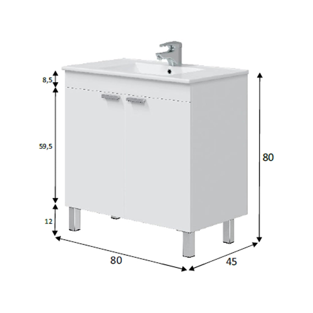 Massiola, Mobile Sottolavabo 2 Ante, 80x45x80h cm Bianco Lucido