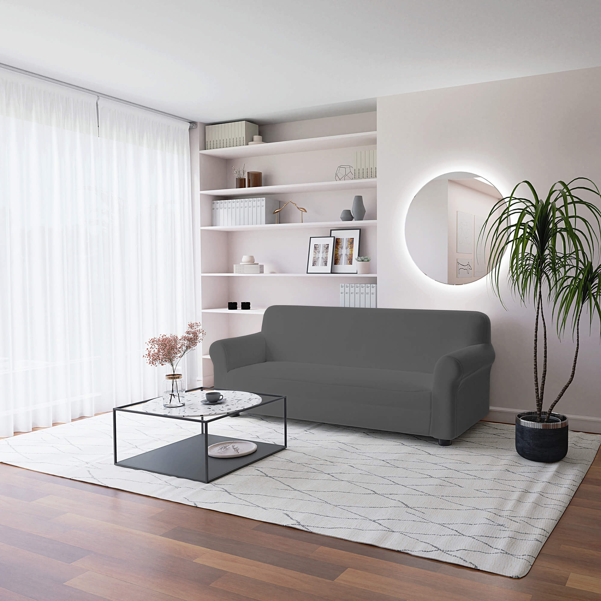 Copridivano Elasticizzato 2 Posti in Poliestere Dahlia Grigio Scuro