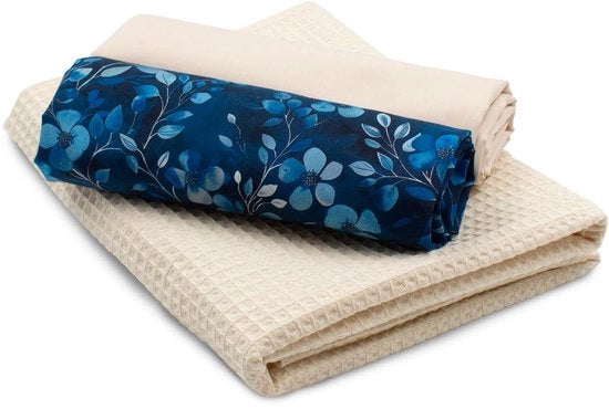 Set di piqué e stoffa a quadri con tessuto coordinato 100% cotone Tex Standard 100 (fiorellini azzurri set 43)