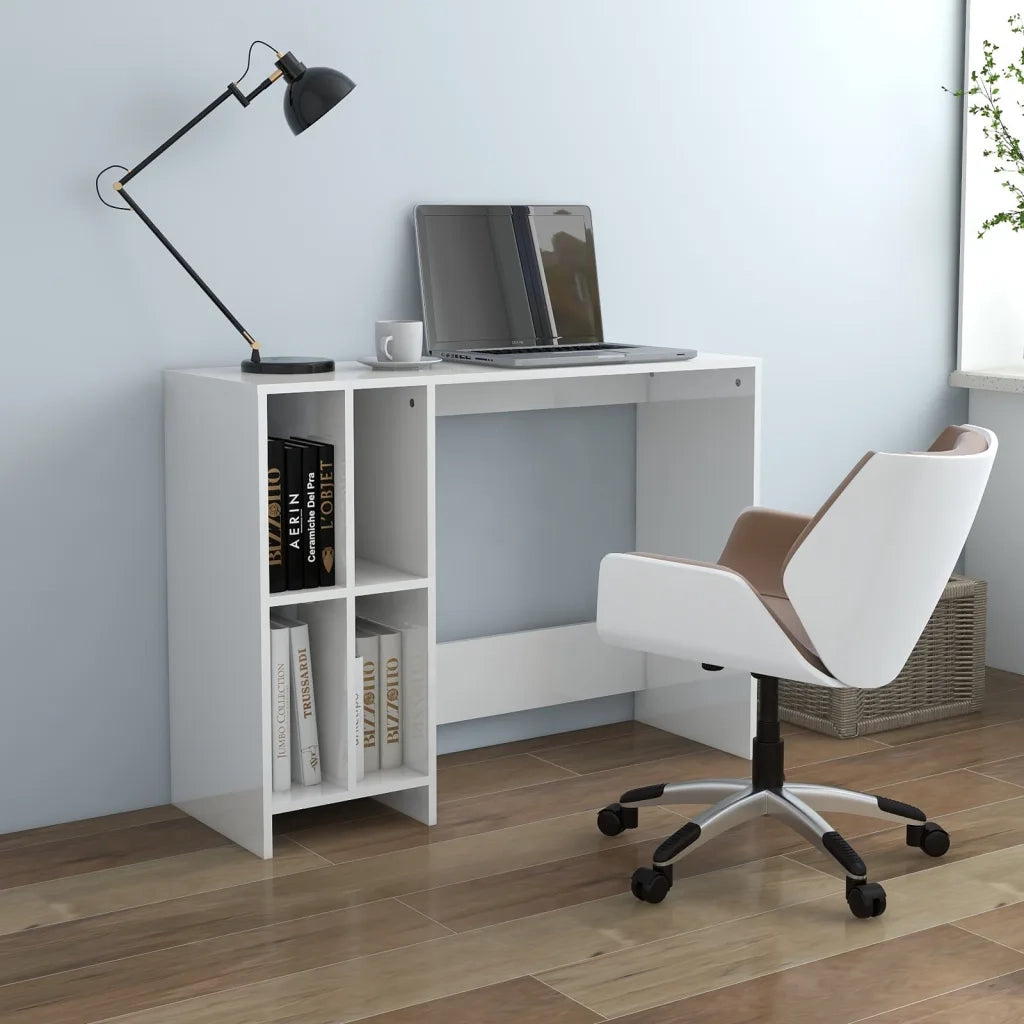 Scrivania | Tavolo da Ufficio Portatile Bianco Lucido 102,5x35x75 cm Multistrato