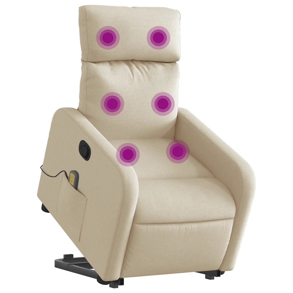 Poltrona Alzapersona Massaggiante | Sedia Relax Reclinabile Crema in Tessuto