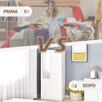 Armadio Moderno Guardaroba 2 Ante con Specchio e 3 Cassetti, Mensole Regolabili e Barra Appendiabiti, 80x50x180cm, Bianco