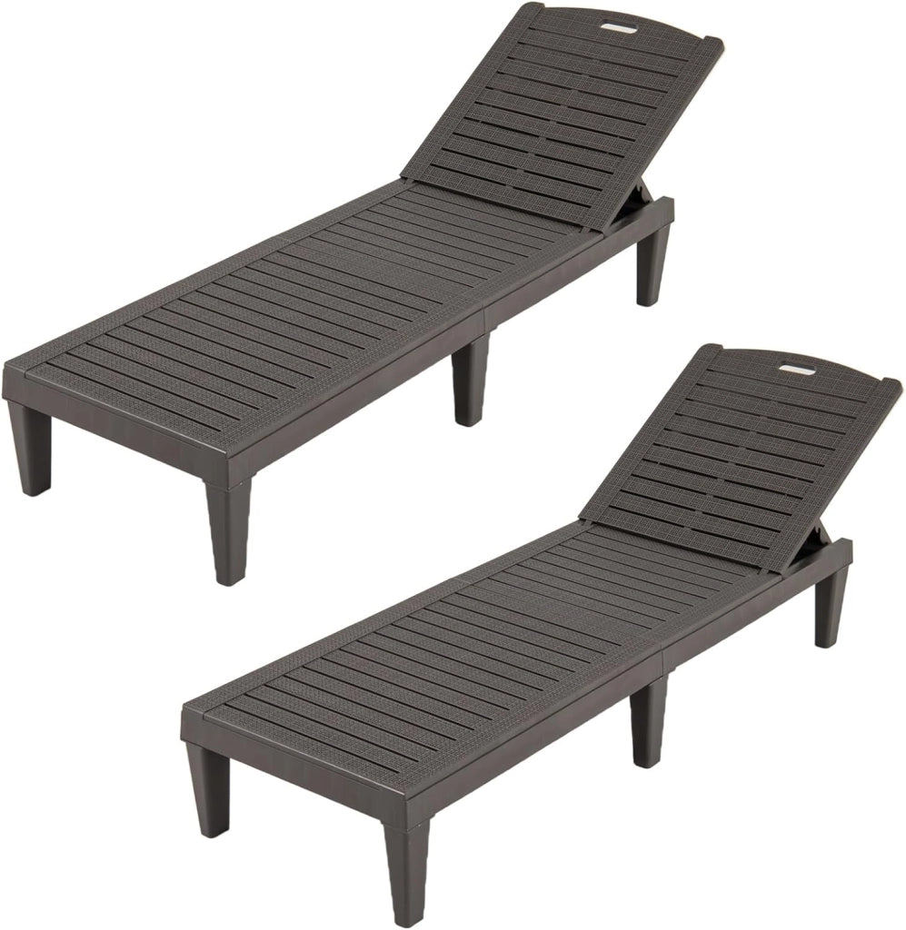 Set di 2 Sedie a Sdraio da Spiaggia, Lettino Prendisole da Giardino Reclinabile in Plastica con Schienale Regolabile in 5 Posizioni, Portata Massima 160 Kg, Sdraio Giardino per Giardino, Patio